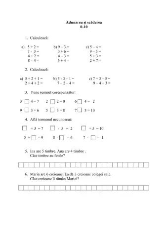 Adunarea și scăderea 0-10