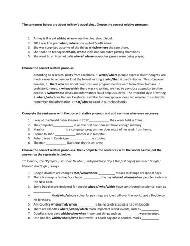 Relative Pronoun Exercise