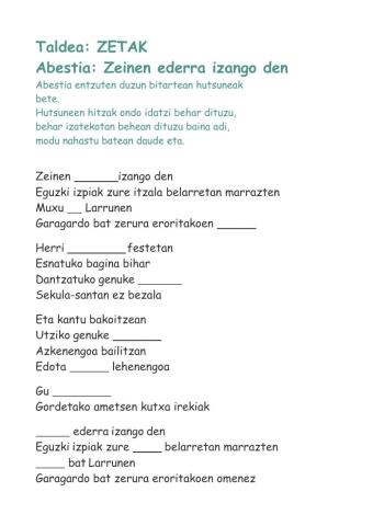 Zeinen ederra izango den - Zetak