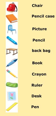 1st Grade: Vocabulary - Class Objects