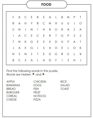 FOOD. Wordsearch