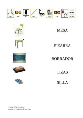 Unir con flechas palabras cosas de clase