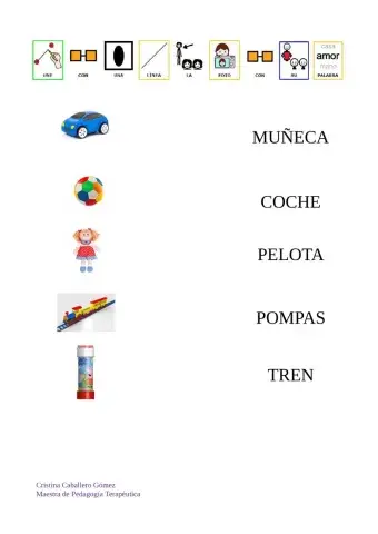 Unir con flechas palabras juguetes