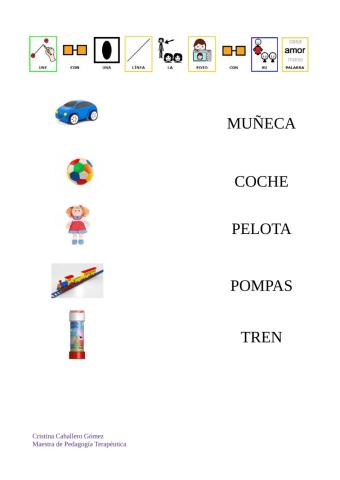 Unir con flechas palabras juguetes