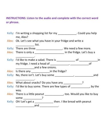 Kelly's shopping list