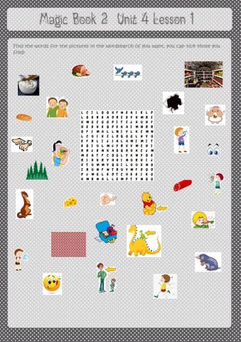 Magic Book 2 Unit 4 Lesson 1 Wordsearch (easy)