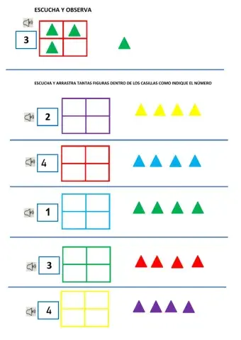 Asociar el número indicado con la cantidad correspondiente