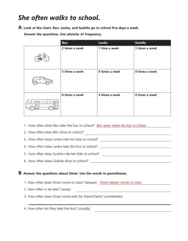 She often walks to school. - Writing Practice 2