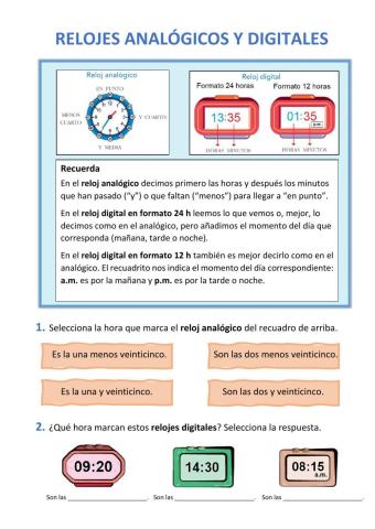 Relojes analógicos y digitales