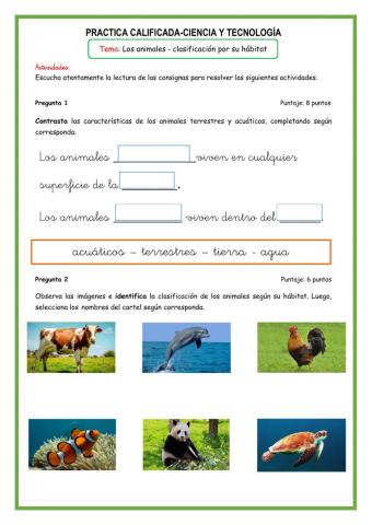 Animales según su hábitat