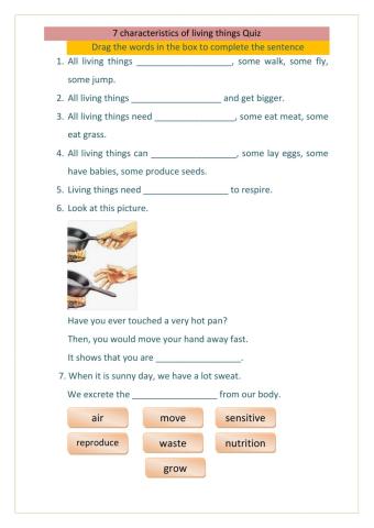 7 characteristics of living things