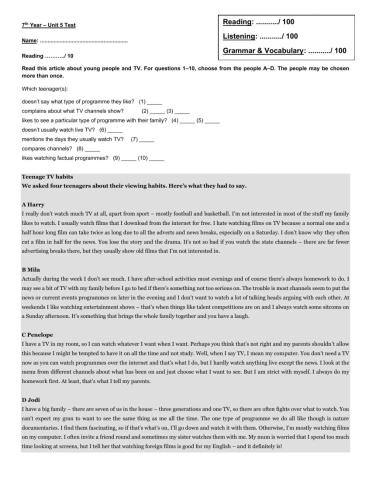 Reading comprehension year 7