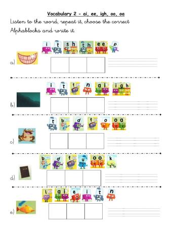 Vocabulary 2 (ai-igh-ee-oa-oo)