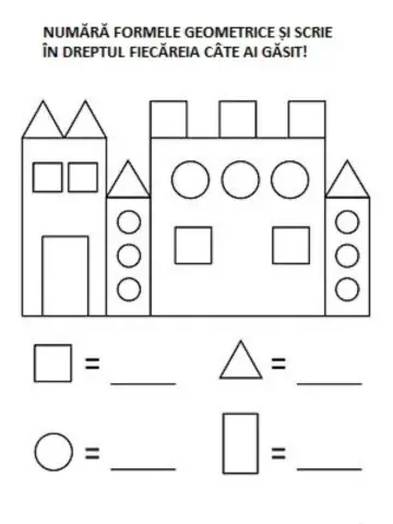 Numără formele geometrice și scrie cifra corespunzătoare!
