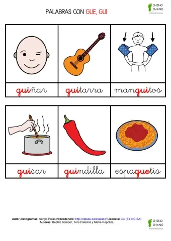 Lectura de palabras con sílabas GUE GUI