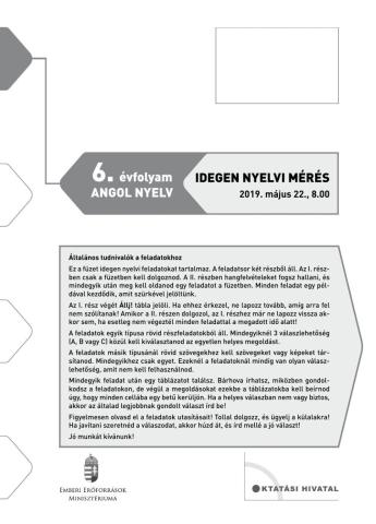 Angol Kompetencia teszt 6. osztály 2019