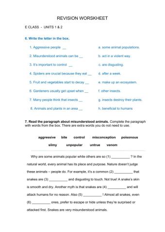E class - Review Units 1-2 - Exercises 6-7