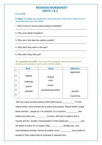 E class - Review Units 1&2 - Exercise 9-10