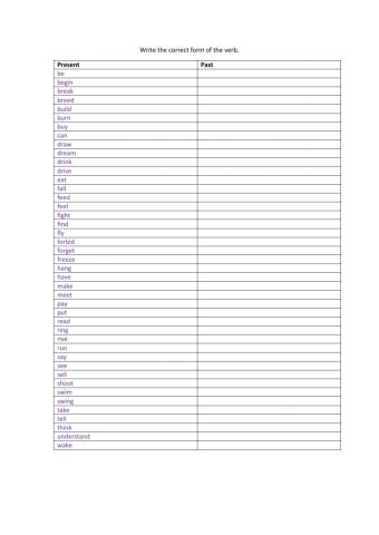 Irregular verbs - Past Simple
