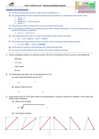 FÍSICA I QUÍMICA 4t ESO. RECUPERACIÓ