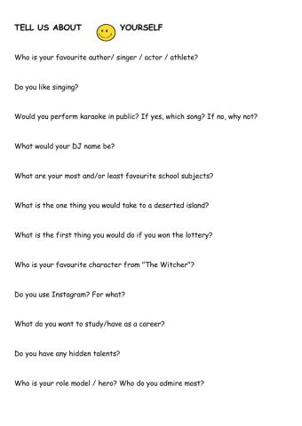 TELL US ABOUT YOURSELF QUESTIONNAIRE