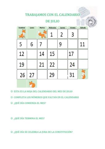 Calendario de julio 2020