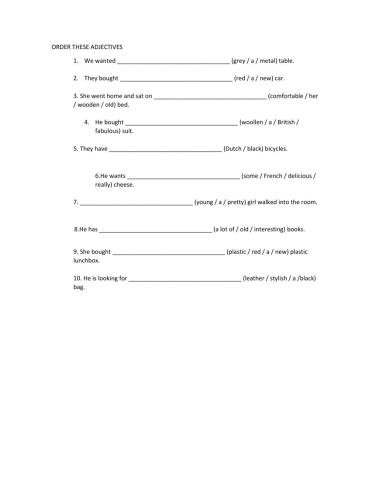 Order of the adjectives