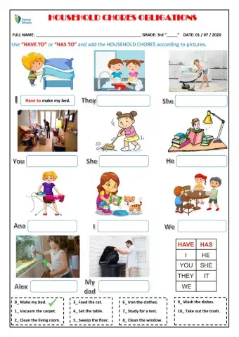 Household chores Obligations Worksheet