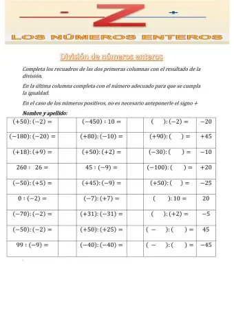 División con números enteros