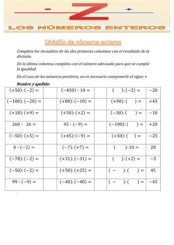 División con números enteros