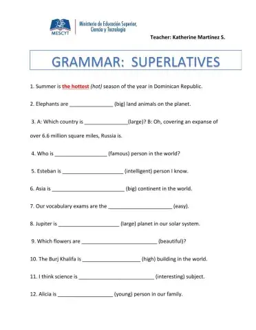 Superlatives: GRAMMAR WORKSHEET