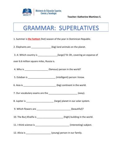 Superlatives: GRAMMAR WORKSHEET