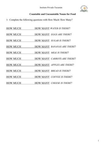 Countable and uncountable nouns