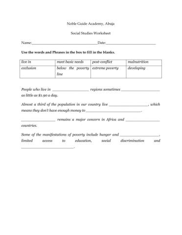 Worksheet on Poverty