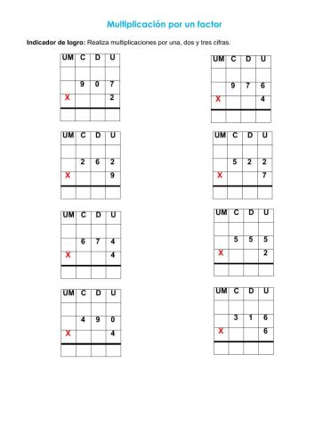 Multiplicación de una cifra