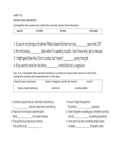 I 8 Vocabulary: Mind and memory