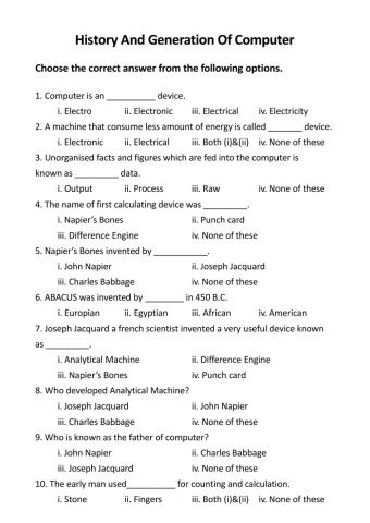 Class-6 Computer Worksheet Part-1