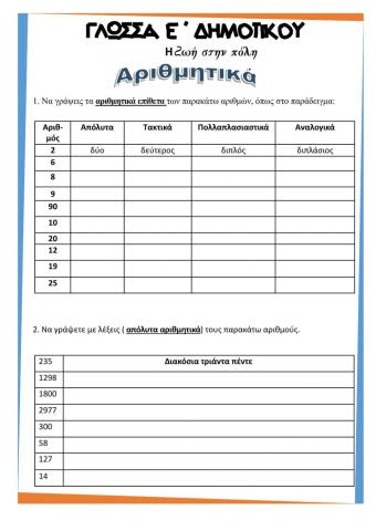 ΕΝΟΤΗΤΑ 2- Η ΖΩΗ ΣΤΗΝ ΠΟΛΗ - ΑΡΙΘΜΗΤΙΚΑ