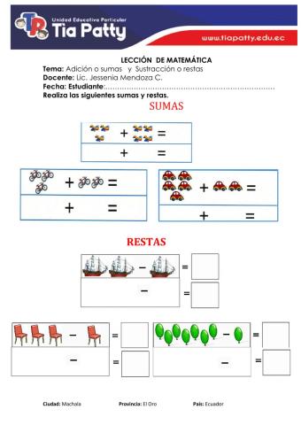 Adición o suma    y   Resta o sustracción
