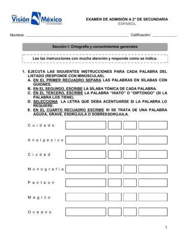 Examen en línea, Español 2