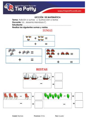 Adición o suma    y   Resta o sustracción