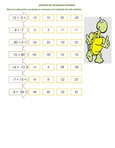 Adiciones simples de números enteros