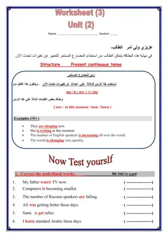 WorkSheet 3 Unit  2  T1 G7