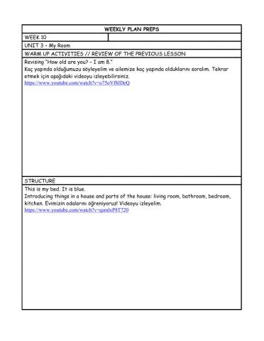 Weekly Plan for Prep (Week 10)