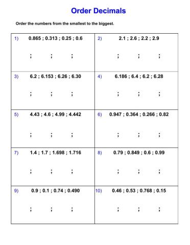 Ordering decimals