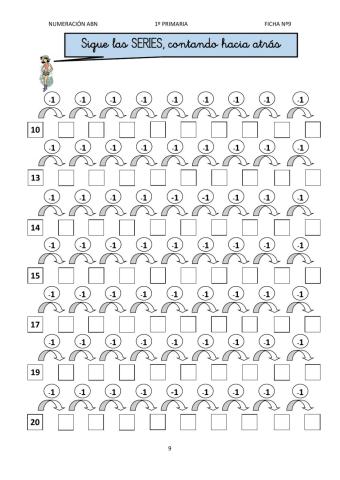 Numeración abn 1º primaria ficha 9