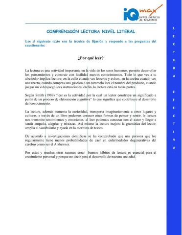 COMPRENSIÓN LECTORA NIVEL LITERAL
