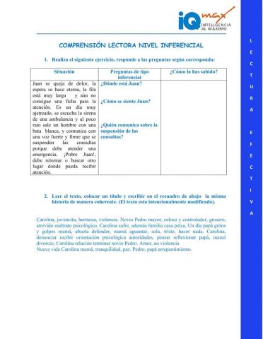 COMPRENSIÓN LECTORA NIVEL INFERENCIAL