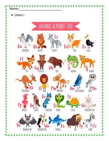 Animal Alphabet Zoo (Listening)