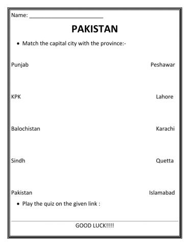 Capital Cities Of Provinces Of Pakistan